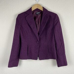 Vtg Kasper Blazer Petite 6 Purple Silk Wool Whimsigoth Career Preppy One Button